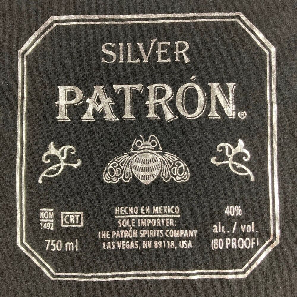 Patron Silver Tequila Graphic T Shirt Mens XL Black Short Sleeve Promo Tee